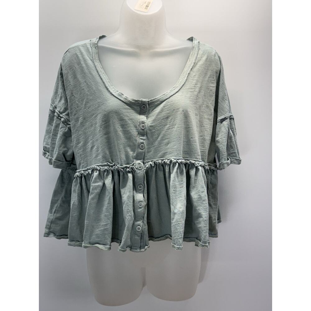 Mustard Seed Baby Doll Cropped Top Size Medium Ruffled Green